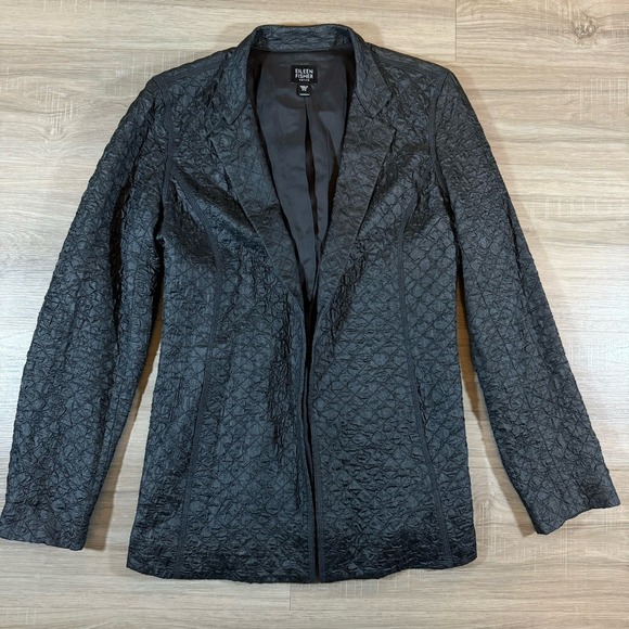 Eileen Fisher Blazer Dark Gray  Quilted Size Petite Small Magnets Silk Light - Picture 1 of 6